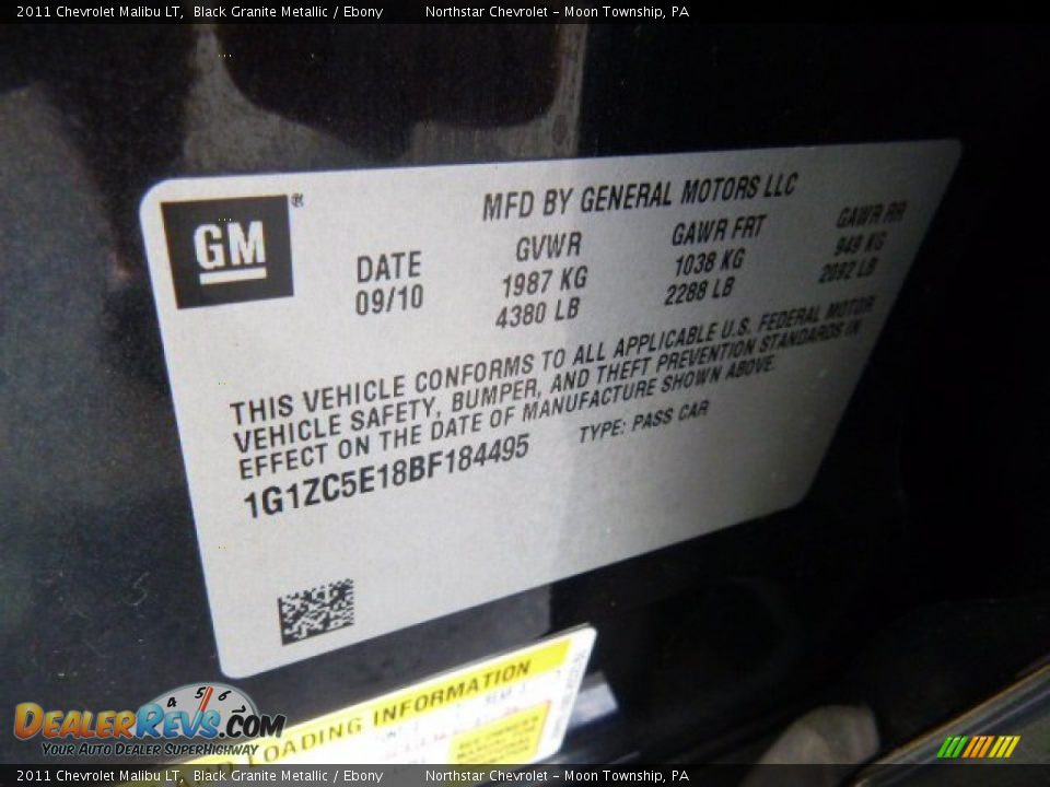 2011 Chevrolet Malibu LT Black Granite Metallic / Ebony Photo #19