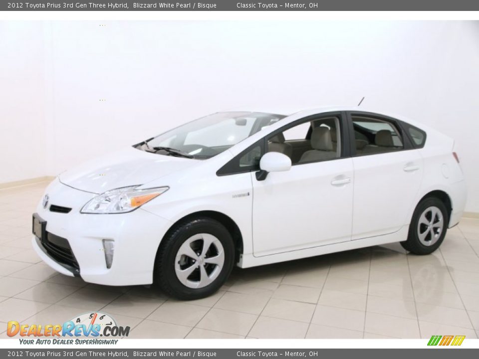 2012 Toyota Prius 3rd Gen Three Hybrid Blizzard White Pearl / Bisque Photo #3