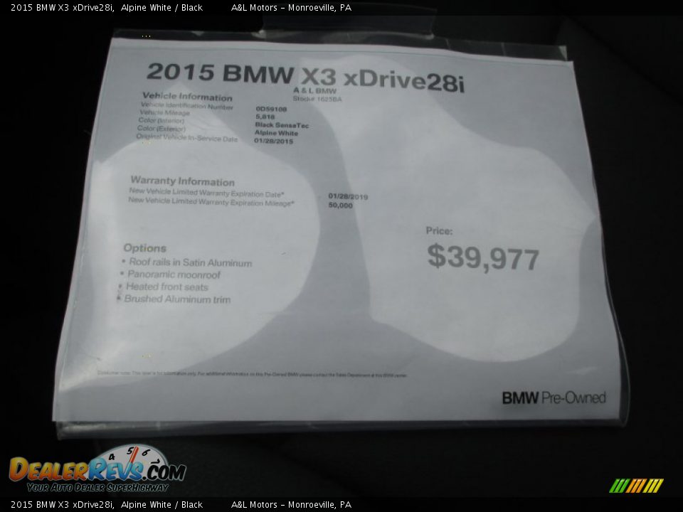 2015 BMW X3 xDrive28i Alpine White / Black Photo #11