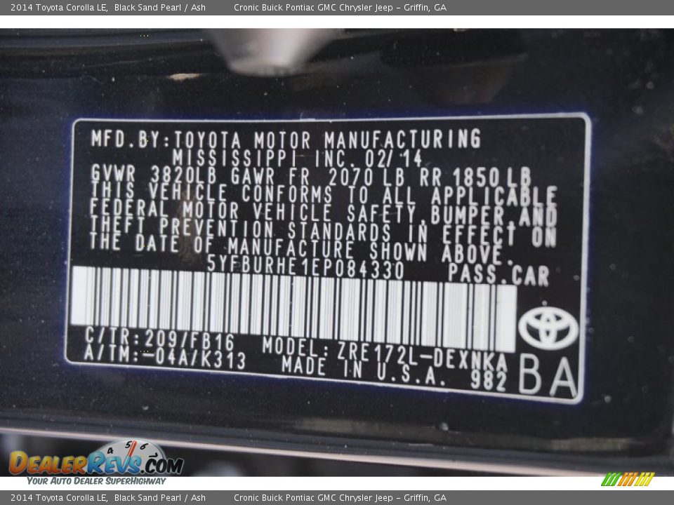 2014 Toyota Corolla LE Black Sand Pearl / Ash Photo #24