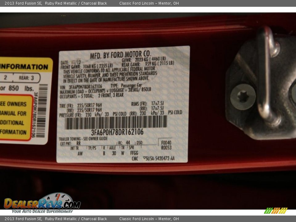 2013 Ford Fusion SE Ruby Red Metallic / Charcoal Black Photo #16