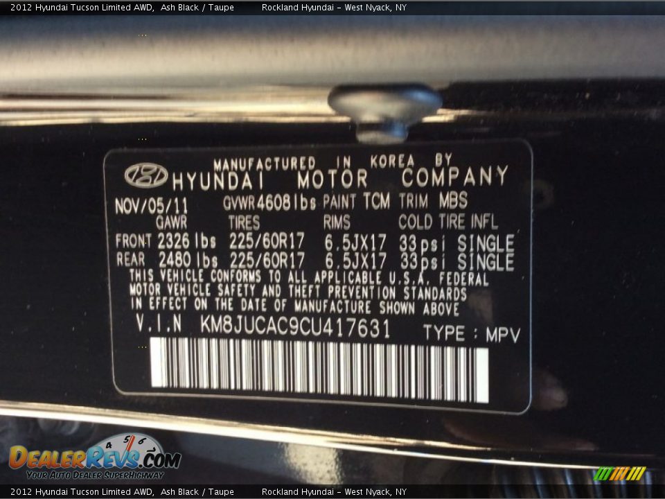 2012 Hyundai Tucson Limited AWD Ash Black / Taupe Photo #32