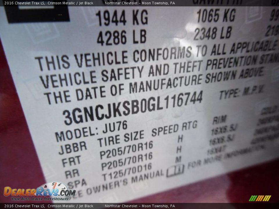 2016 Chevrolet Trax LS Crimson Metallic / Jet Black Photo #16