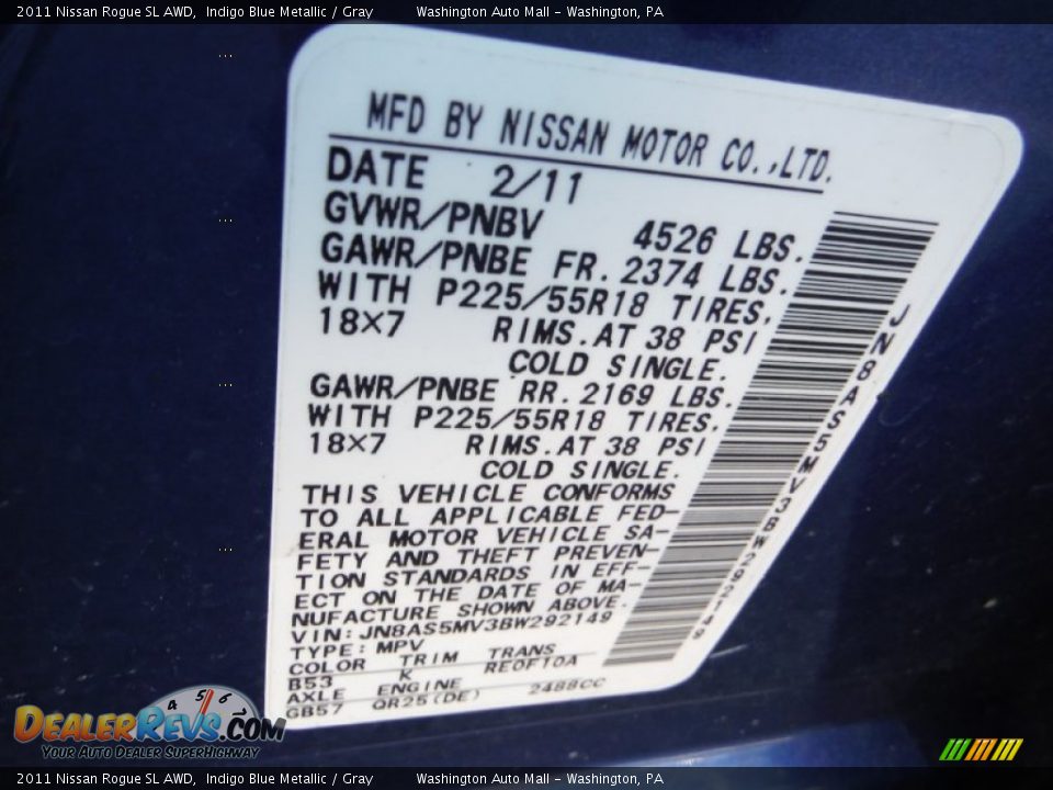 2011 Nissan Rogue SL AWD Indigo Blue Metallic / Gray Photo #24