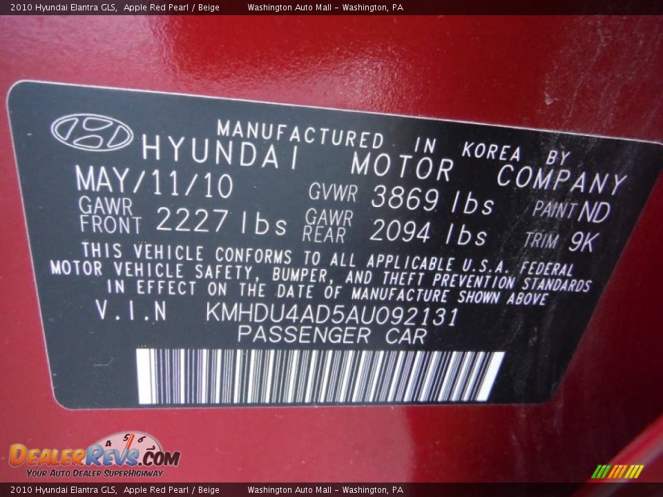 2010 Hyundai Elantra GLS Apple Red Pearl / Beige Photo #19