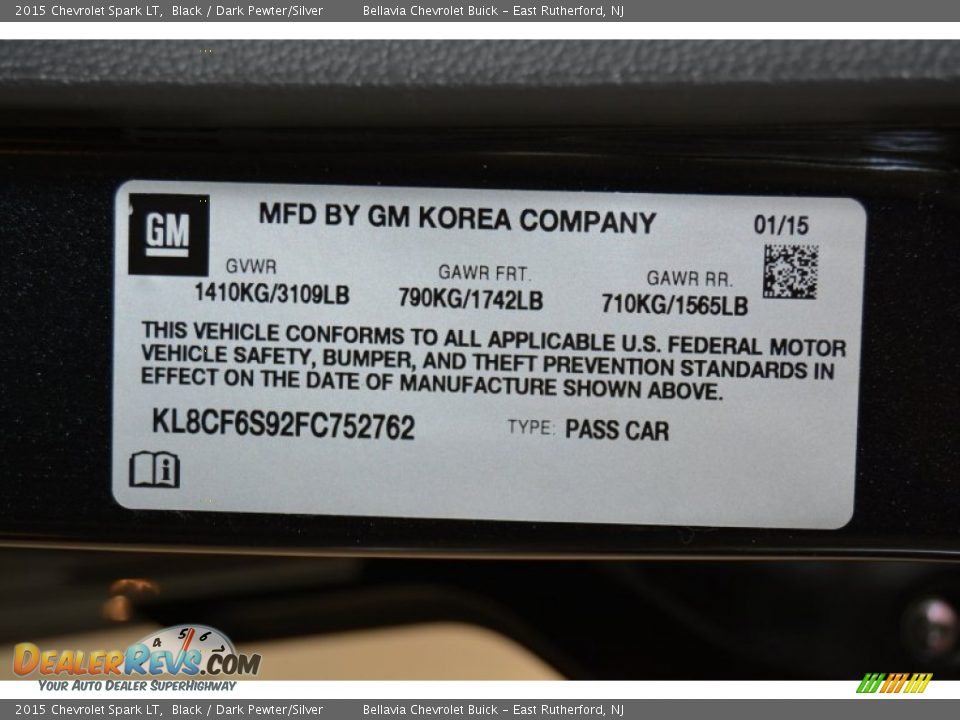 2015 Chevrolet Spark LT Black / Dark Pewter/Silver Photo #22