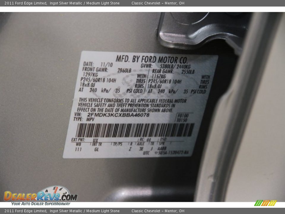 2011 Ford Edge Limited Ingot Silver Metallic / Medium Light Stone Photo #18