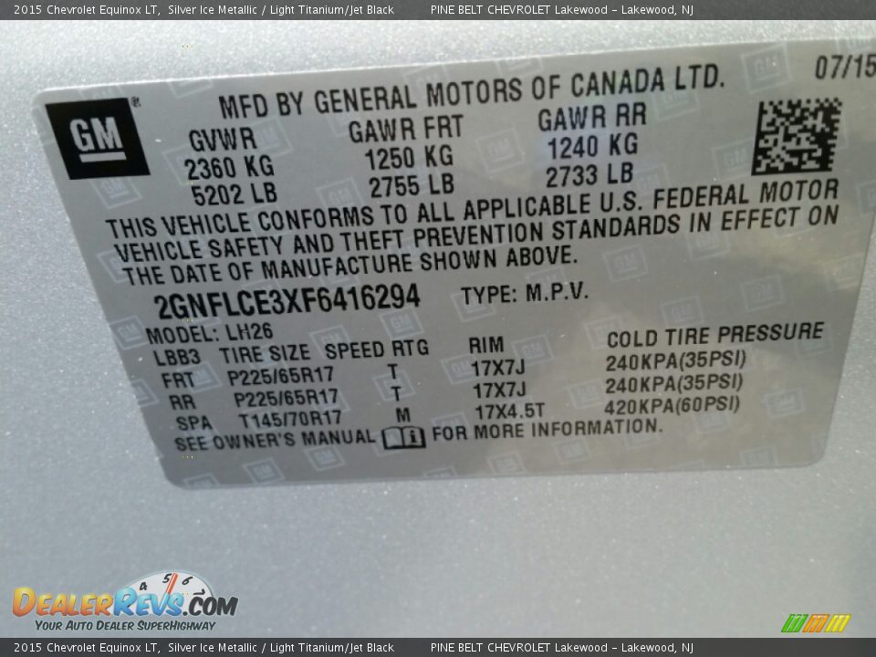 2015 Chevrolet Equinox LT Silver Ice Metallic / Light Titanium/Jet Black Photo #9