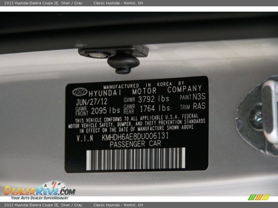 2013 Hyundai Elantra Coupe SE Silver / Gray Photo #14