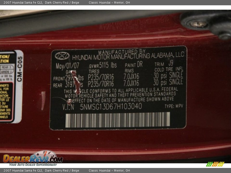 2007 Hyundai Santa Fe GLS Dark Cherry Red / Beige Photo #14