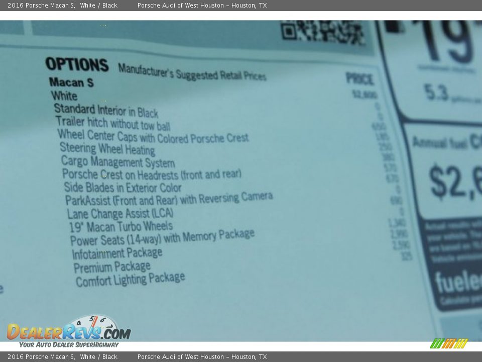 2016 Porsche Macan S Window Sticker Photo #9