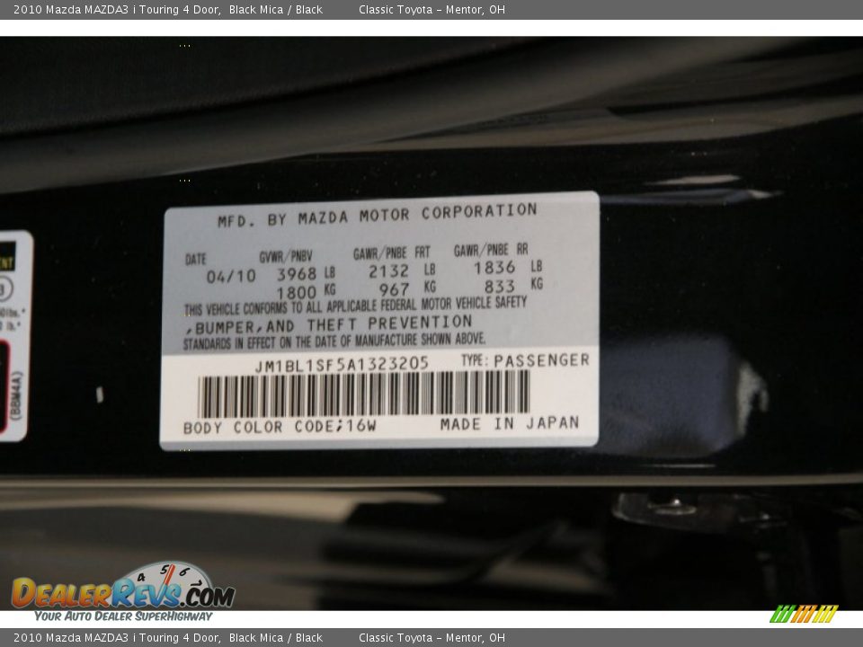2010 Mazda MAZDA3 i Touring 4 Door Black Mica / Black Photo #20