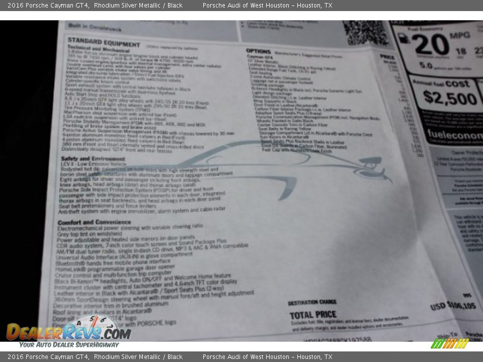 2016 Porsche Cayman GT4 Window Sticker Photo #21