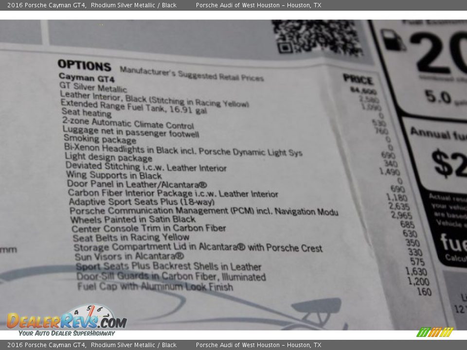 2016 Porsche Cayman GT4 Window Sticker Photo #22