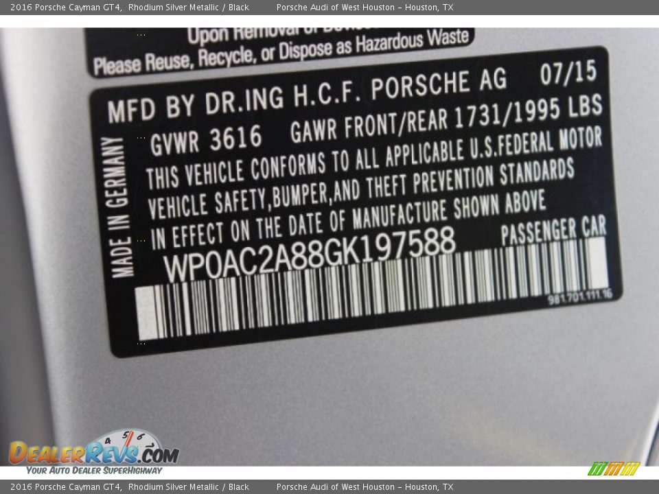 2016 Porsche Cayman GT4 Rhodium Silver Metallic / Black Photo #31