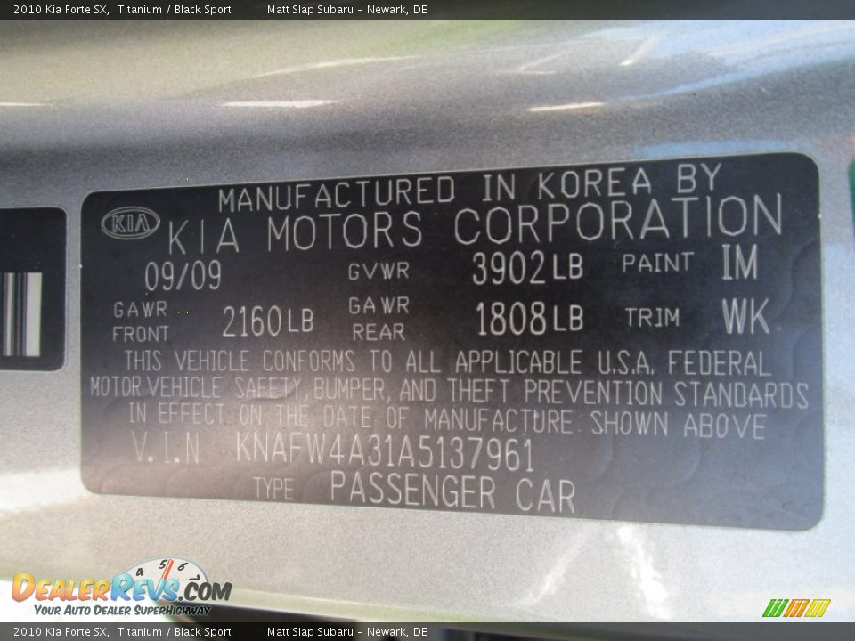 2010 Kia Forte SX Titanium / Black Sport Photo #28