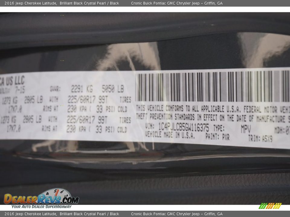 2016 Jeep Cherokee Latitude Brilliant Black Crystal Pearl / Black Photo #19
