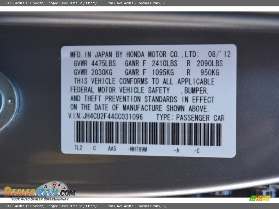 2012 Acura TSX Sedan Forged Silver Metallic / Ebony Photo #33
