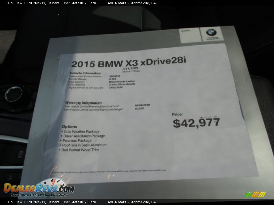 2015 BMW X3 xDrive28i Mineral Silver Metallic / Black Photo #11
