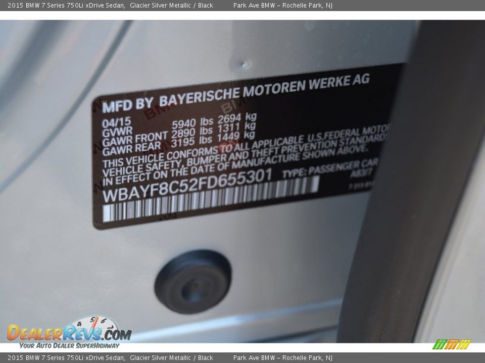 2015 BMW 7 Series 750Li xDrive Sedan Glacier Silver Metallic / Black Photo #36