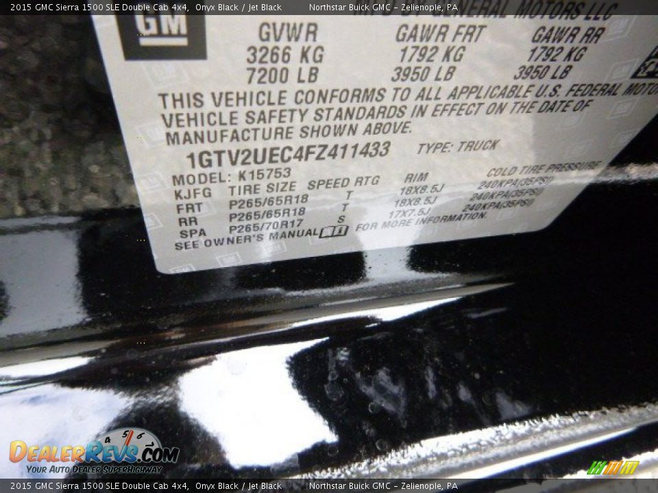 2015 GMC Sierra 1500 SLE Double Cab 4x4 Onyx Black / Jet Black Photo #16
