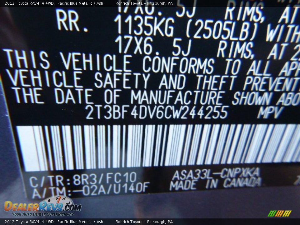 2012 Toyota RAV4 I4 4WD Pacific Blue Metallic / Ash Photo #25