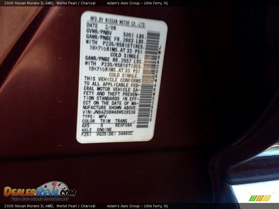 2006 Nissan Murano SL AWD Merlot Pearl / Charcoal Photo #26