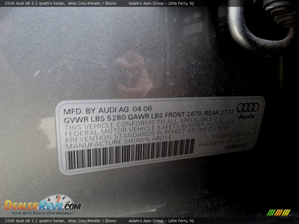 2006 Audi A6 3.2 quattro Sedan Atlas Grey Metallic / Ebony Photo #21
