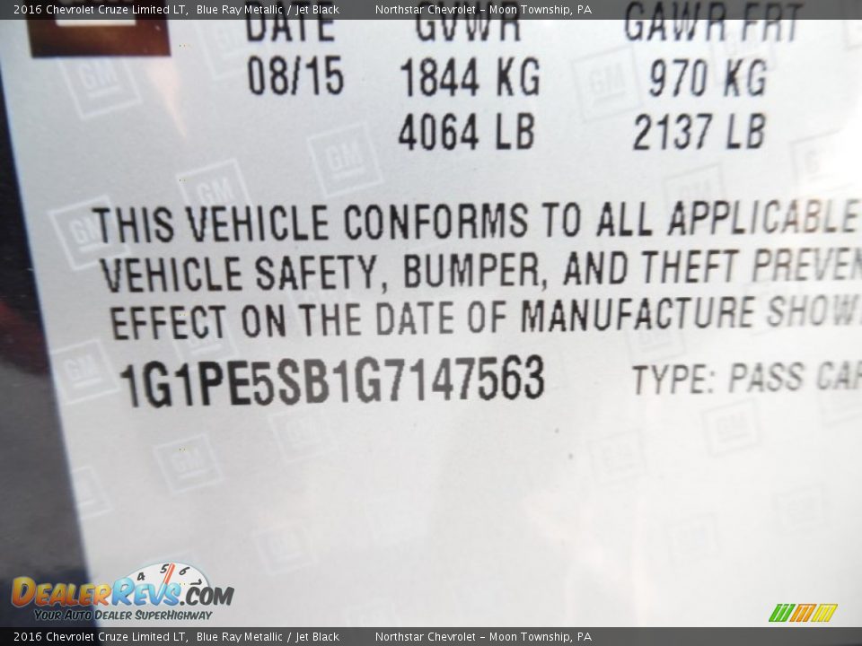 2016 Chevrolet Cruze Limited LT Blue Ray Metallic / Jet Black Photo #15