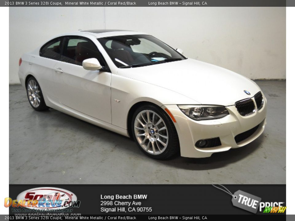 2013 BMW 3 Series 328i Coupe Mineral White Metallic / Coral Red/Black Photo #1