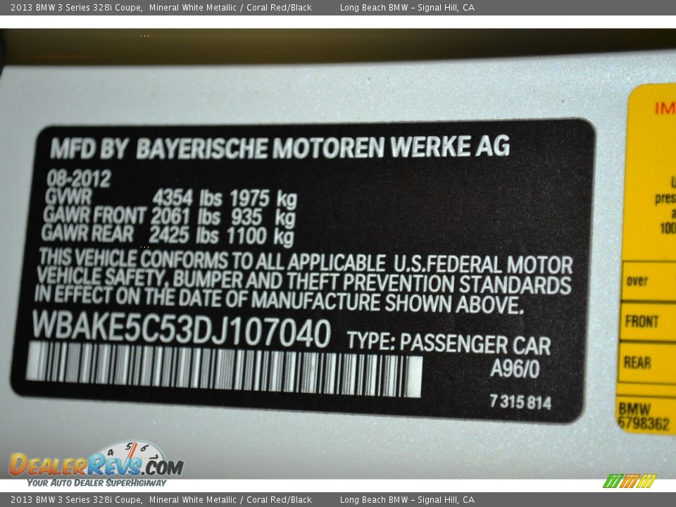 2013 BMW 3 Series 328i Coupe Mineral White Metallic / Coral Red/Black Photo #11