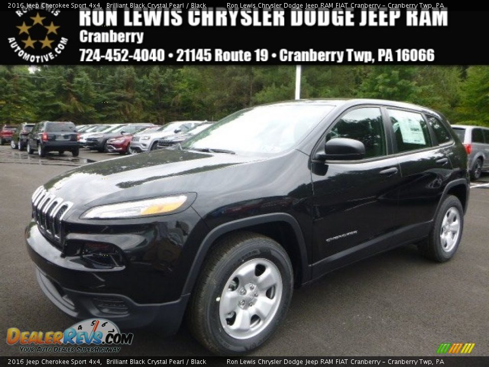 2016 Jeep Cherokee Sport 4x4 Brilliant Black Crystal Pearl / Black Photo #1