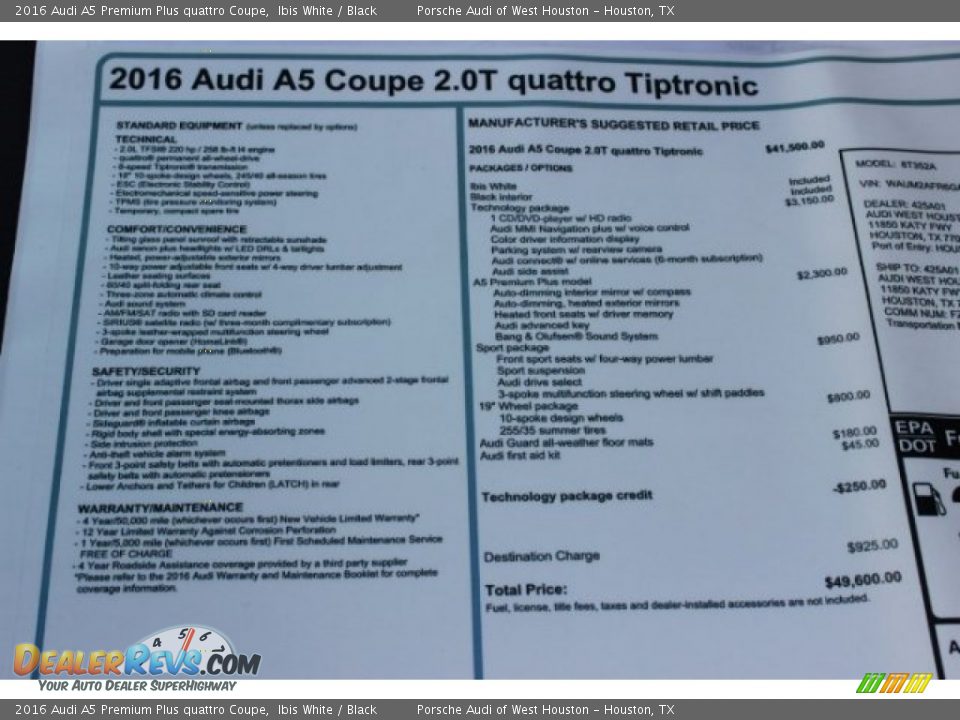 2016 Audi A5 Premium Plus quattro Coupe Window Sticker Photo #8