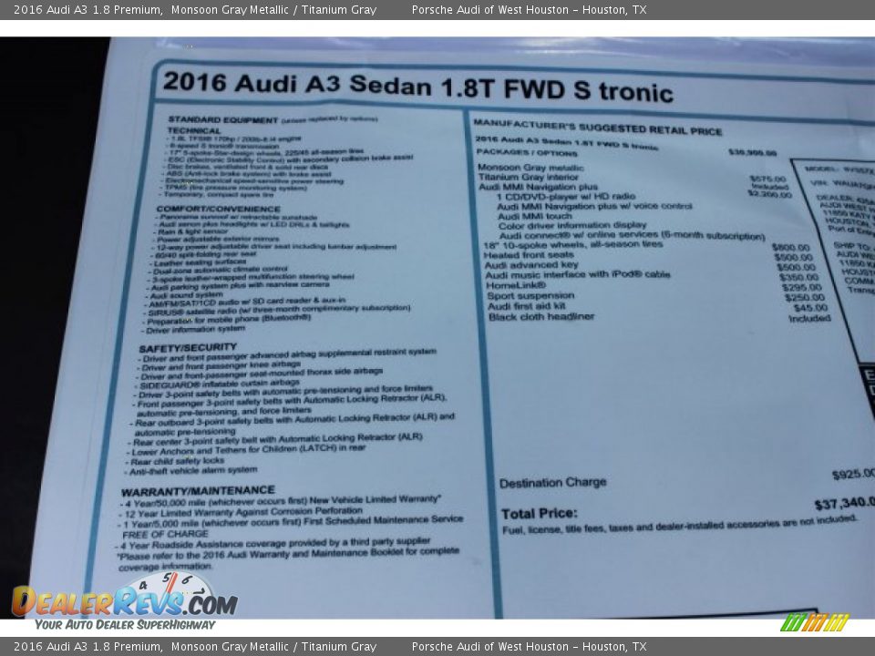 2016 Audi A3 1.8 Premium Window Sticker Photo #8