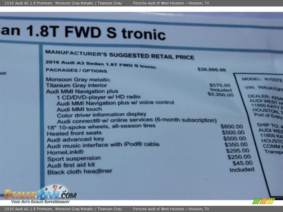 2016 Audi A3 1.8 Premium Window Sticker Photo #9