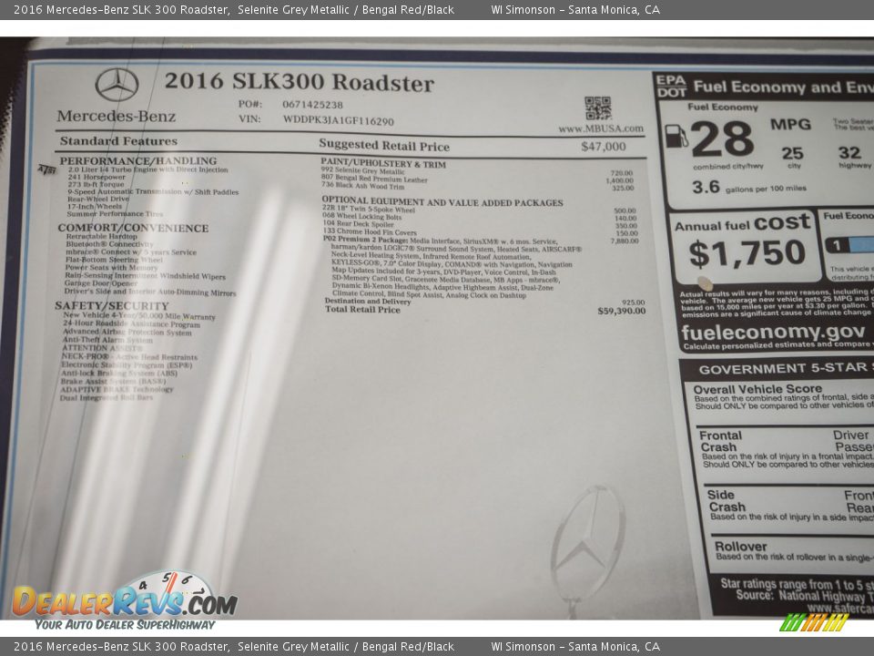 2016 Mercedes-Benz SLK 300 Roadster Window Sticker Photo #11