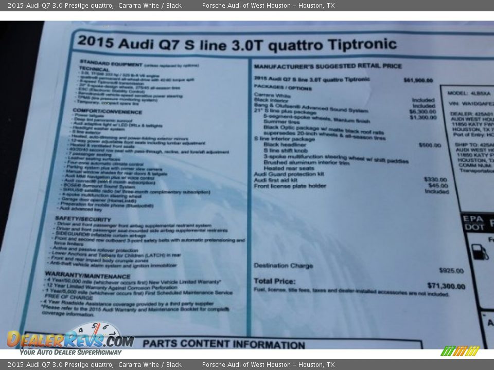 2015 Audi Q7 3.0 Prestige quattro Cararra White / Black Photo #14