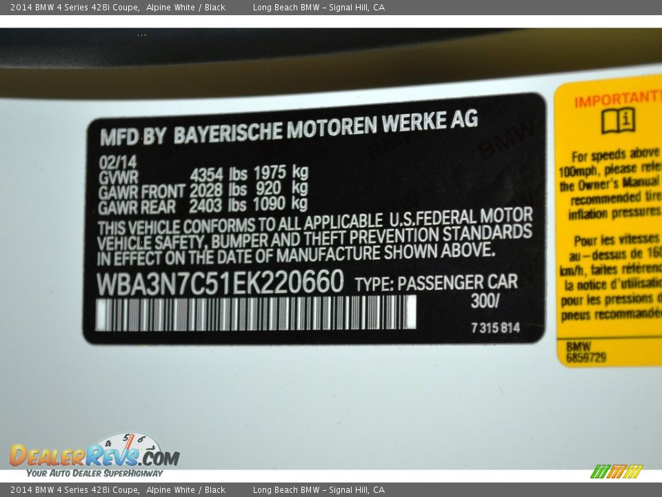 2014 BMW 4 Series 428i Coupe Alpine White / Black Photo #11