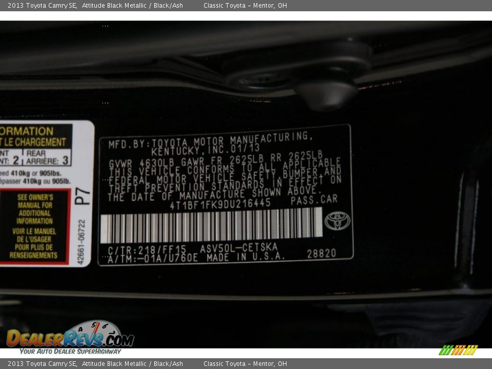 2013 Toyota Camry SE Attitude Black Metallic / Black/Ash Photo #15