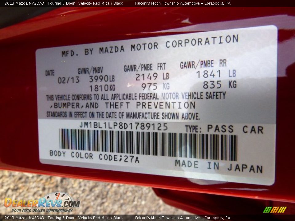 2013 Mazda MAZDA3 i Touring 5 Door Velocity Red Mica / Black Photo #4