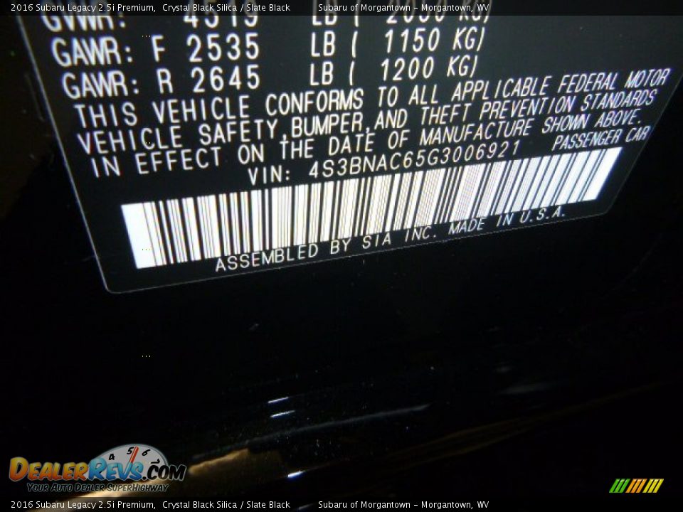 2016 Subaru Legacy 2.5i Premium Crystal Black Silica / Slate Black Photo #10