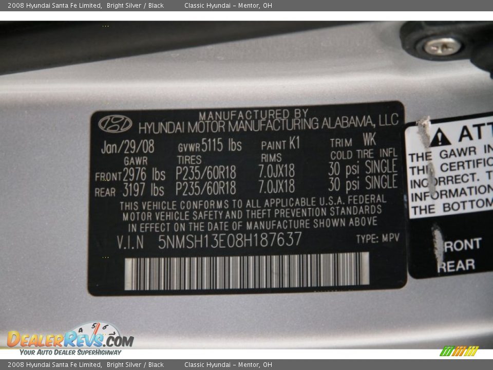 2008 Hyundai Santa Fe Limited Bright Silver / Black Photo #16