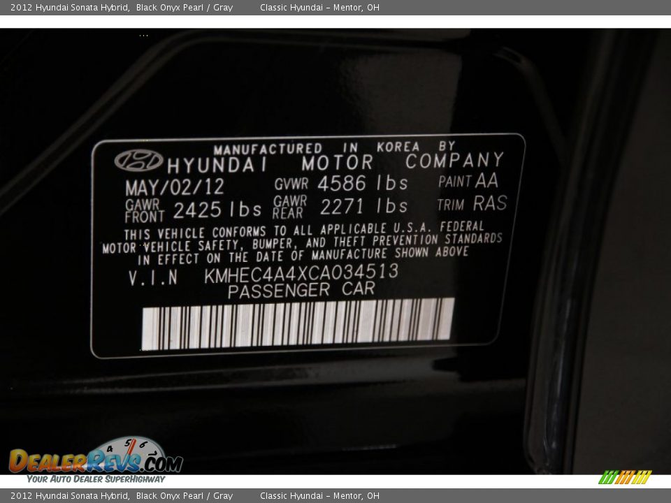 2012 Hyundai Sonata Hybrid Black Onyx Pearl / Gray Photo #15