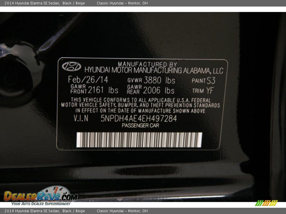 2014 Hyundai Elantra SE Sedan Black / Beige Photo #16