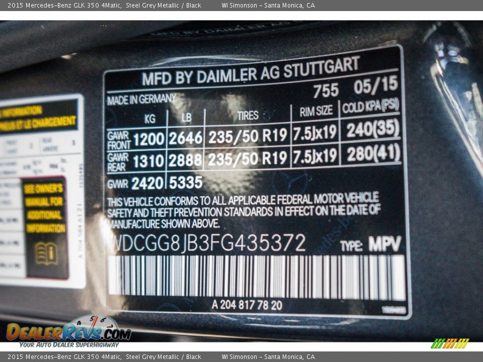 2015 Mercedes-Benz GLK 350 4Matic Steel Grey Metallic / Black Photo #8