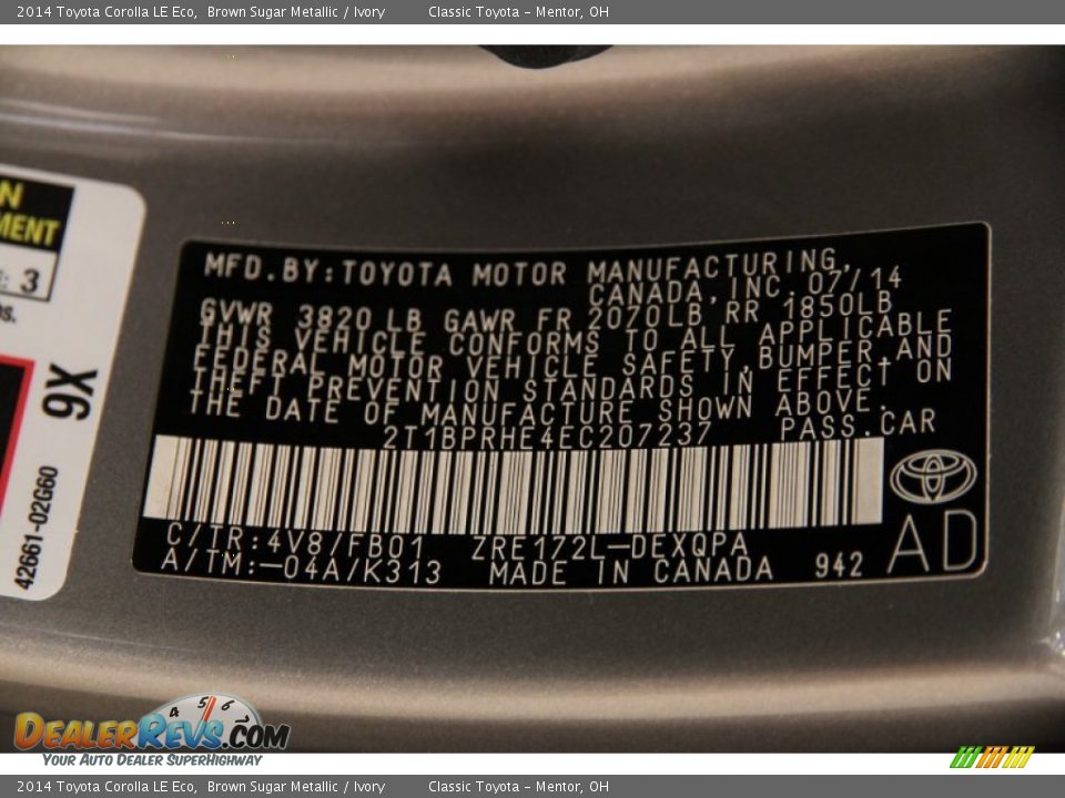 2014 Toyota Corolla LE Eco Brown Sugar Metallic / Ivory Photo #19