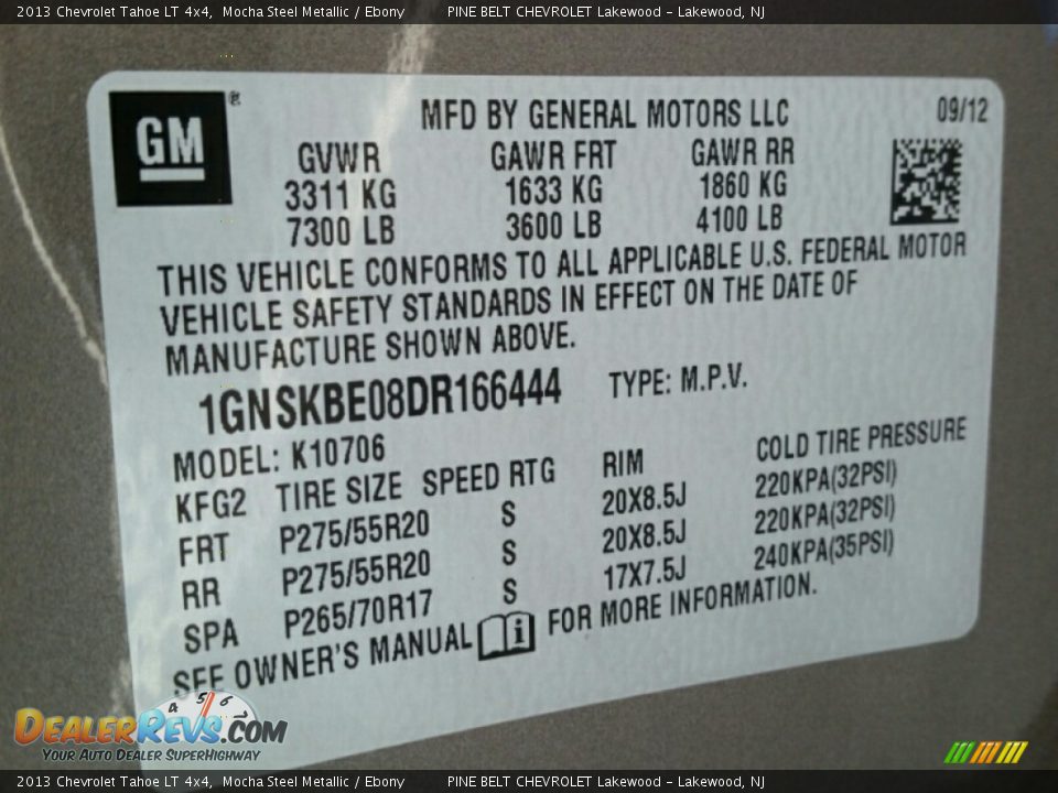 2013 Chevrolet Tahoe LT 4x4 Mocha Steel Metallic / Ebony Photo #20