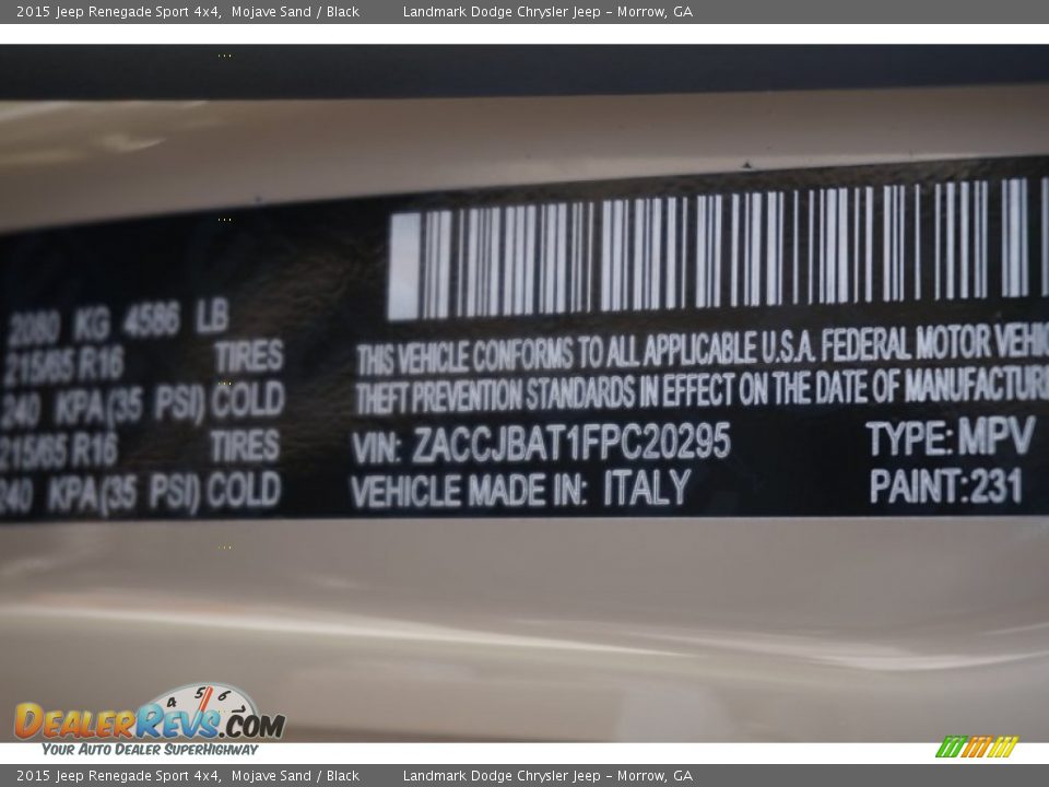 2015 Jeep Renegade Sport 4x4 Mojave Sand / Black Photo #9