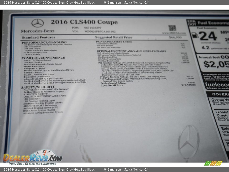 2016 Mercedes-Benz CLS 400 Coupe Window Sticker Photo #11