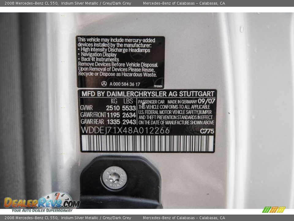 2008 Mercedes-Benz CL 550 Iridium Silver Metallic / Grey/Dark Grey Photo #22